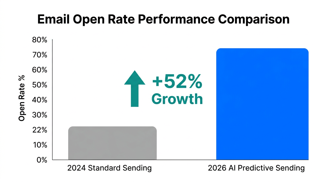 Comparison of standard email open rates versus 2026 AI predictive sending.