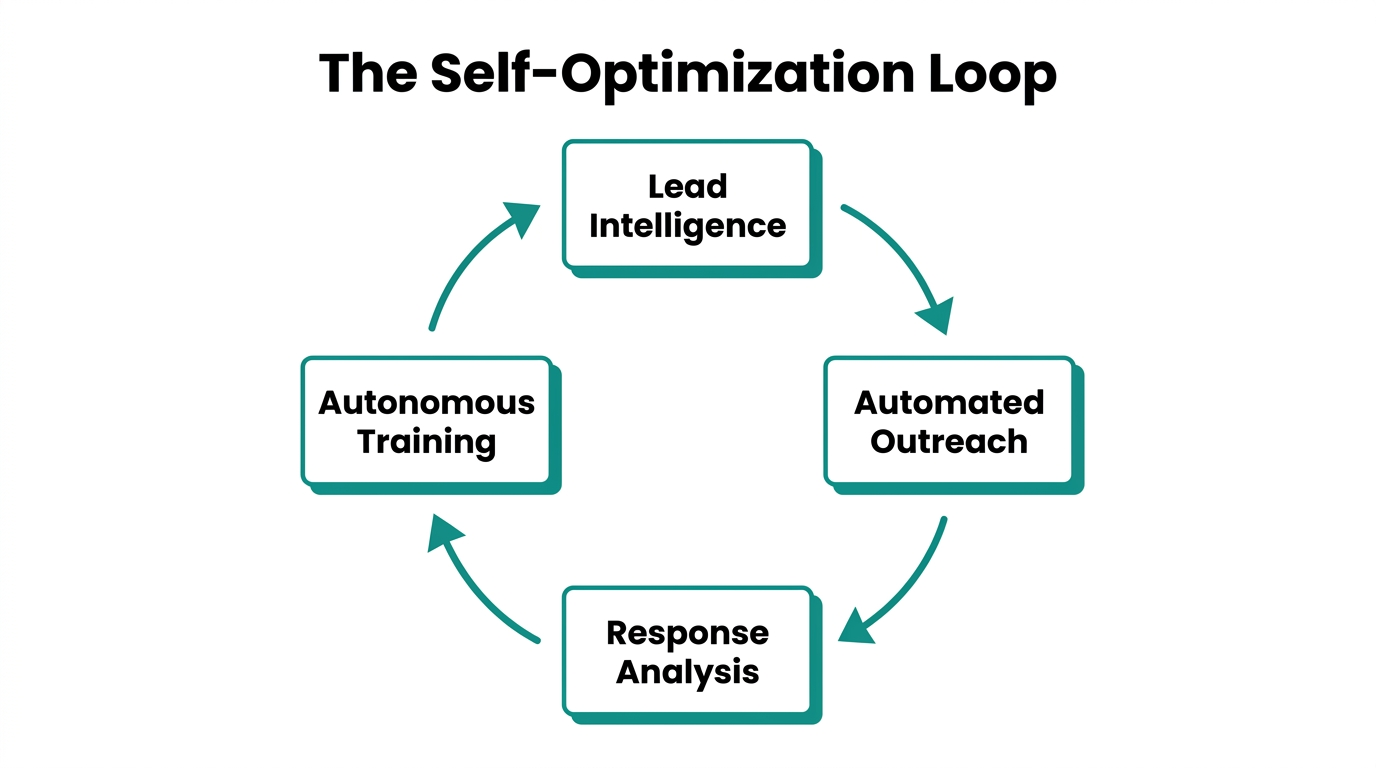 The continuous feedback loop driving autonomous SDR performance improvements.