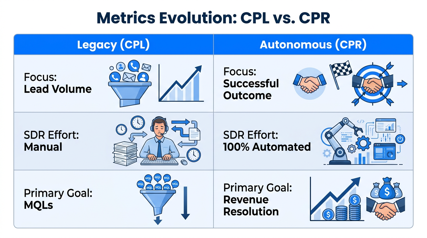The transition from Cost Per Lead to Cost Per Resolution metrics.