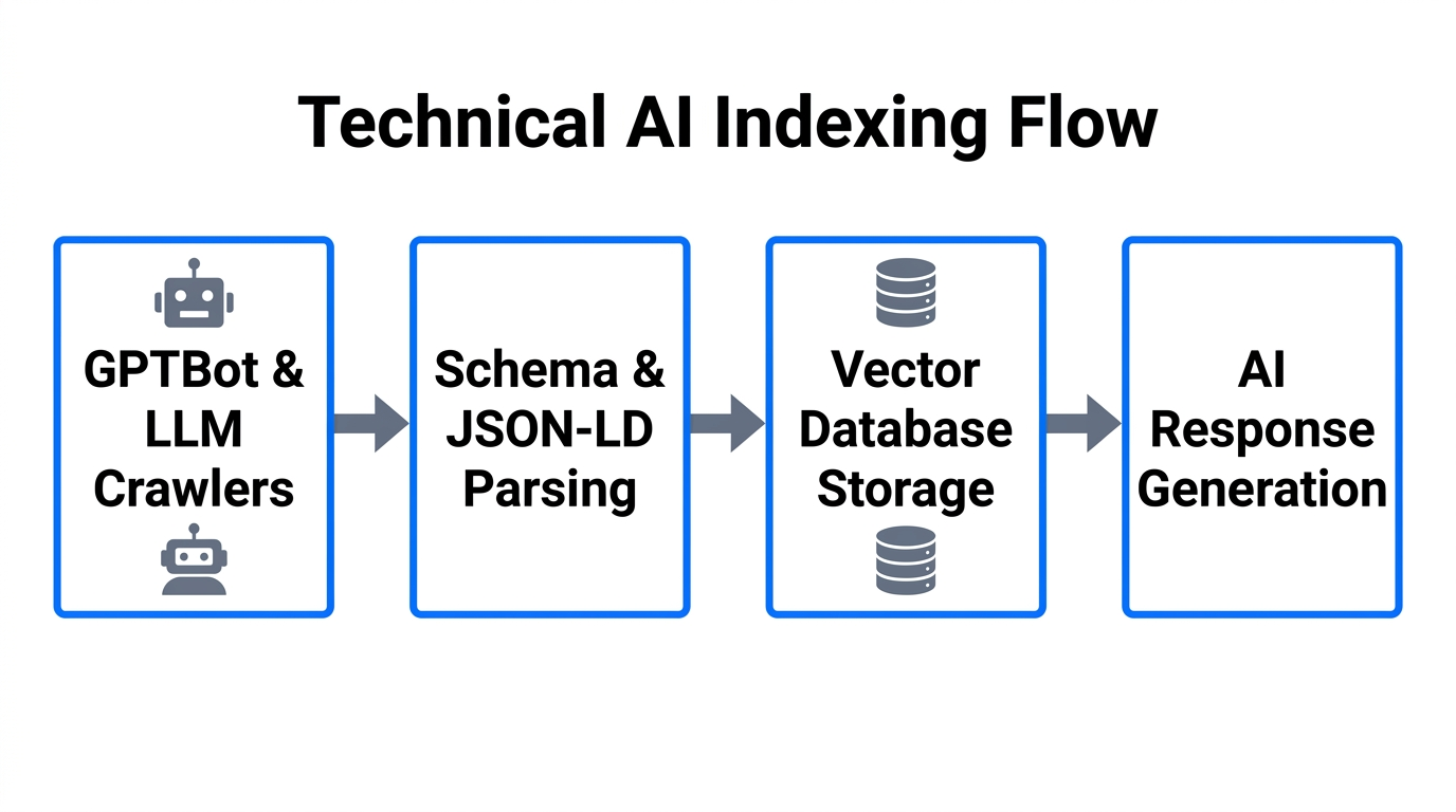 Flowchart illustrating how AI bots crawl and store structured data.