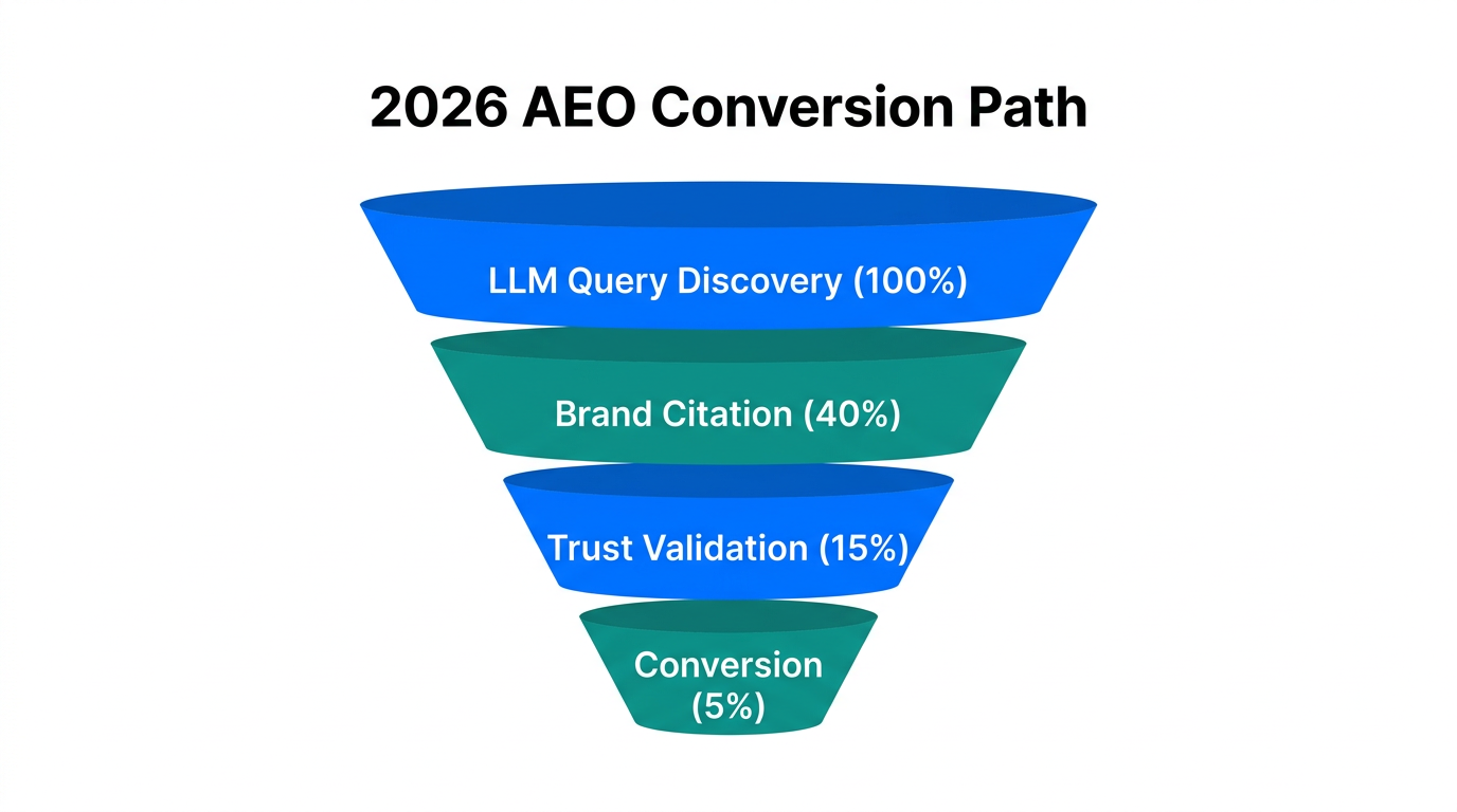 Projected AEO conversion funnel from AI query to final sale.