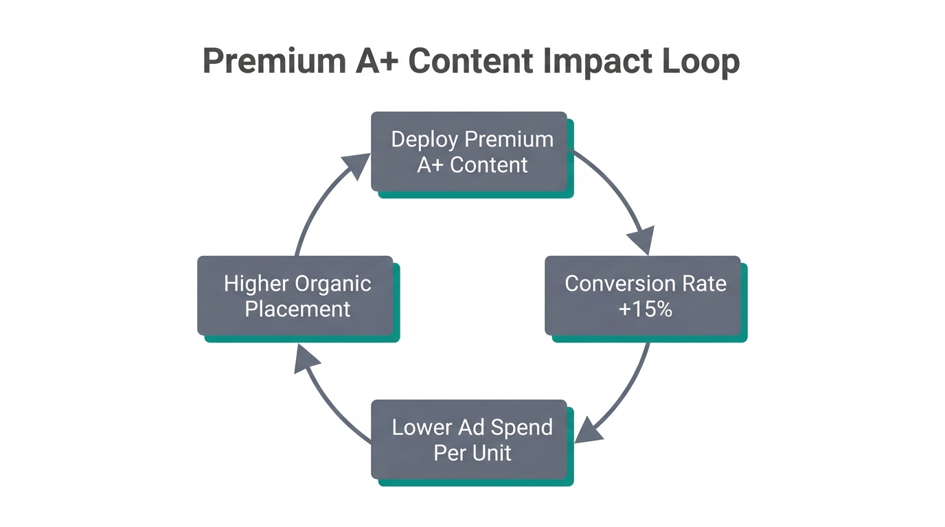 The positive feedback loop between Premium A+ content and organic ranking.