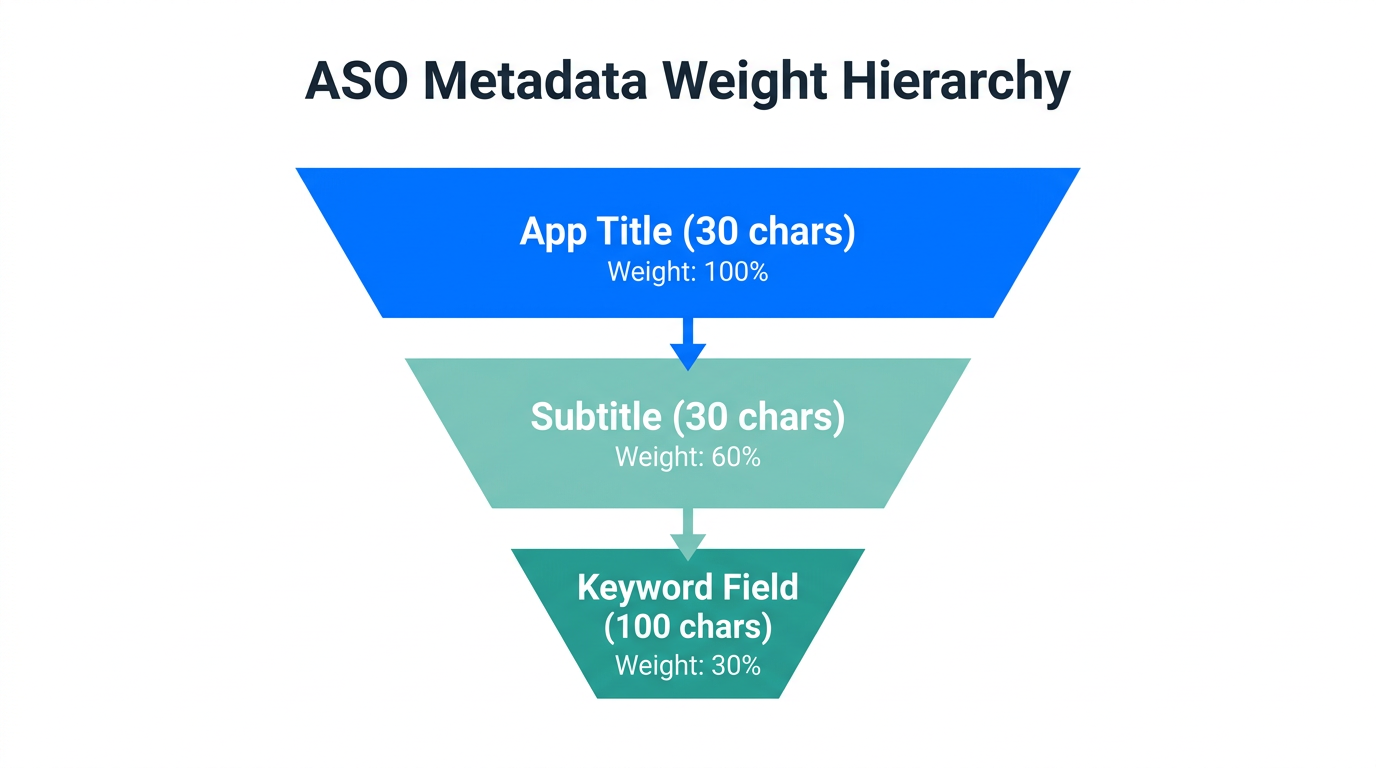 Ranking weight distribution across the three-tier iOS metadata hierarchy.