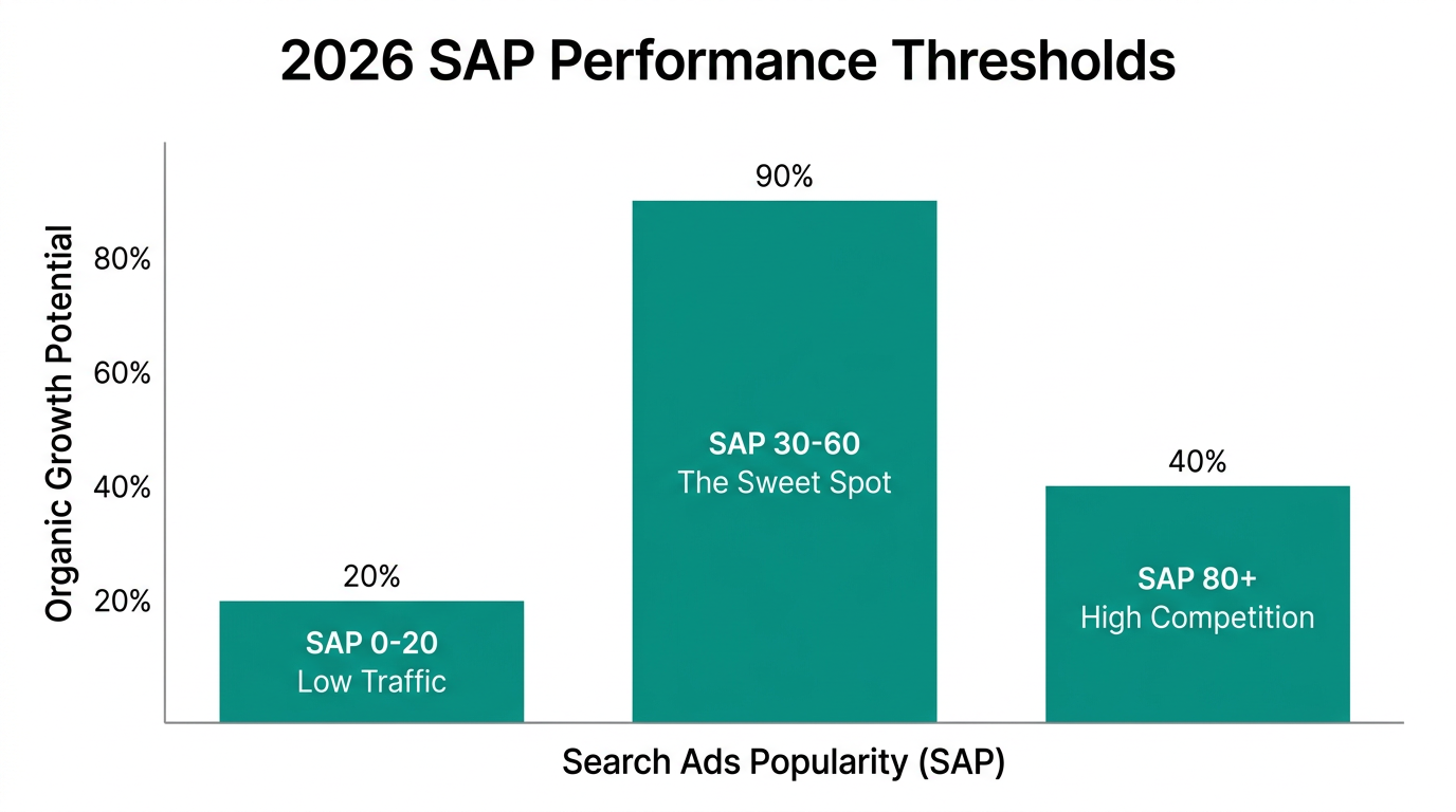Identifying the optimal Search Ads Popularity (SAP) for organic growth.