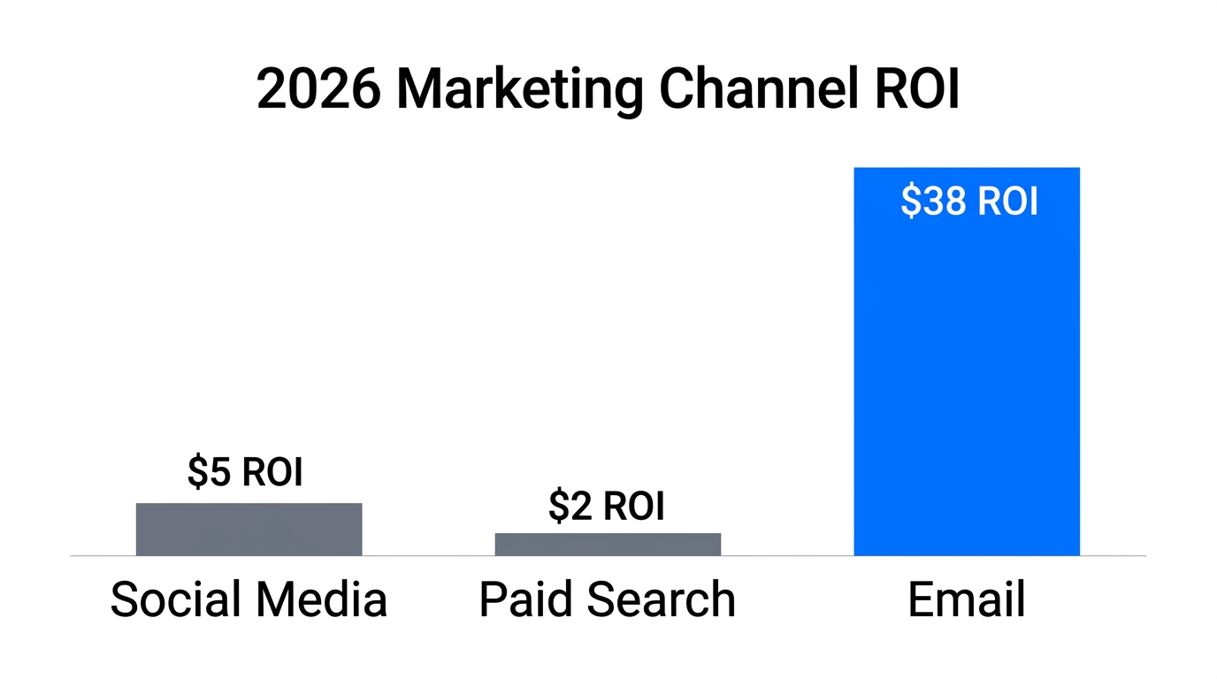 Comparison of ROI across marketing channels highlighting email performance.