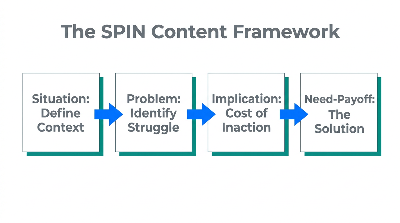 The four-step SPIN framework for structured content ideation.