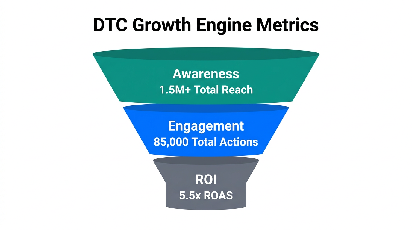 Conversion funnel showing target reach and ROAS benchmarks for 2026.