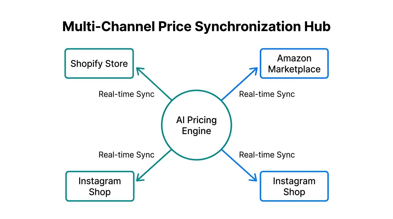 A centralized AI hub synchronizes prices across all sales channels simultaneously.