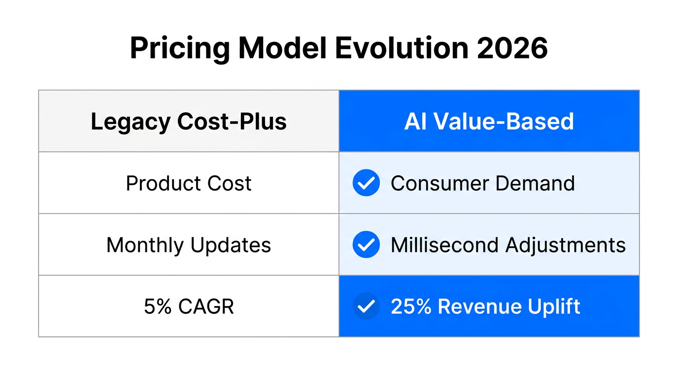 Comparing traditional cost-plus pricing against modern AI value-based strategies.