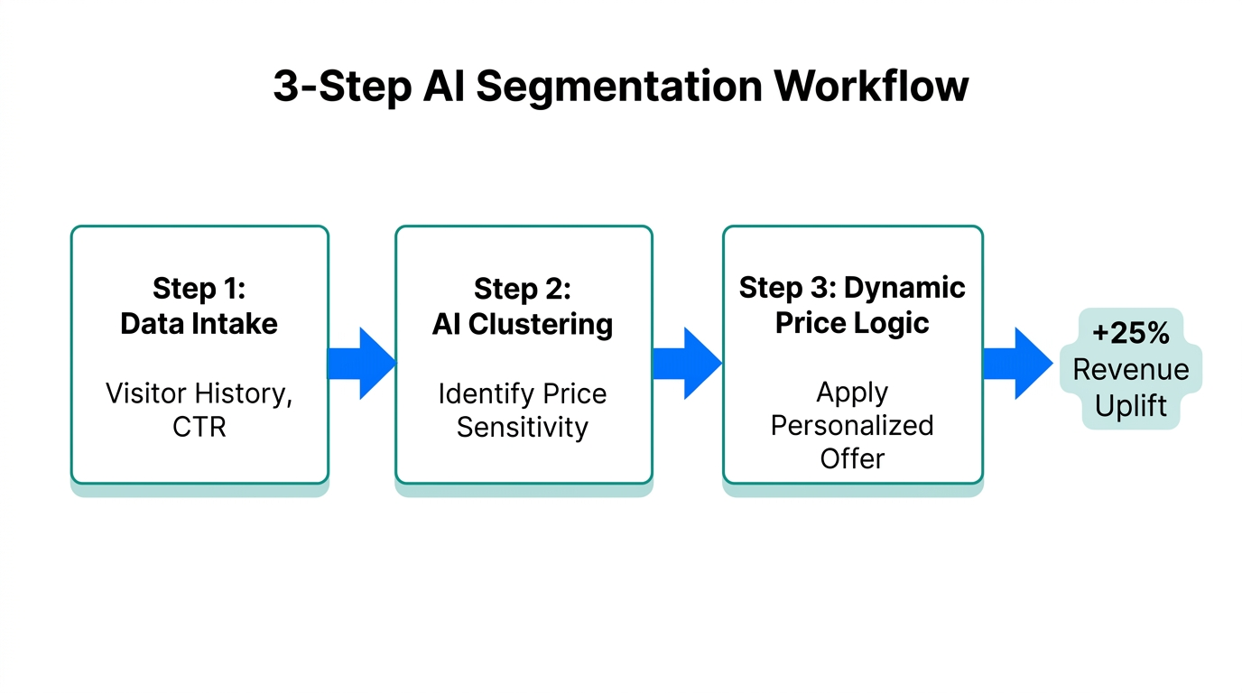 The three-step workflow for implementing AI-driven customer price segmentation.
