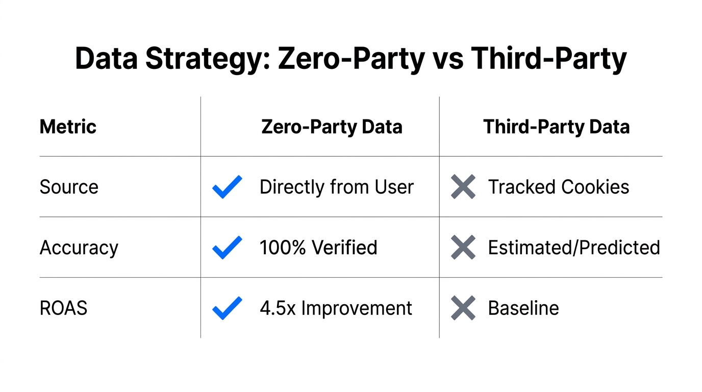 A comparison of zero-party data benefits versus traditional tracking methods.