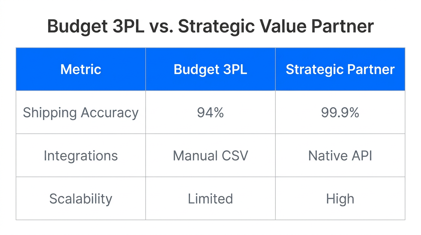 A comparison showing the hidden costs of low-budget fulfillment.