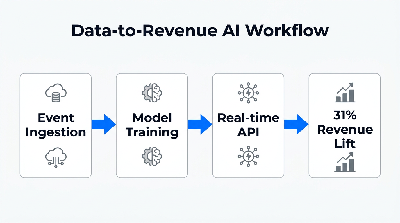 Step-by-step technical workflow from data ingestion to revenue generation.