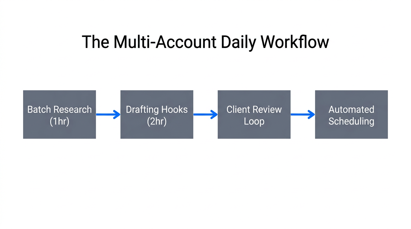 A streamlined daily workflow for managing multiple high-ticket ghostwriting clients.