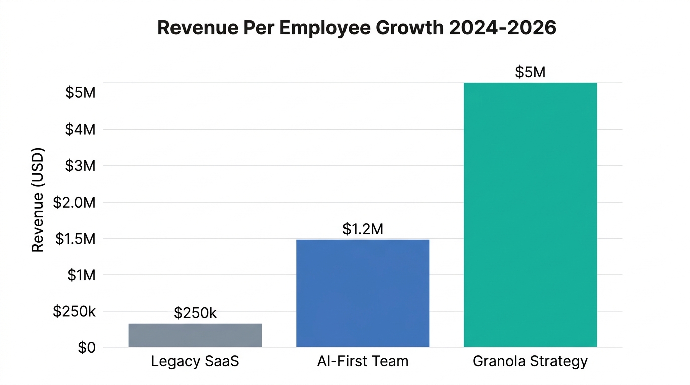 Revenue per employee benchmarks comparing legacy models to Granola-driven strategies.