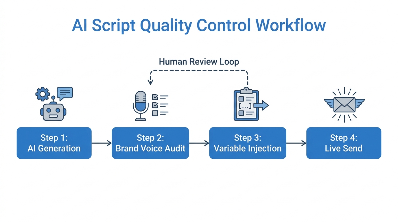 Step-by-step auditing process to ensure AI-generated scripts maintain brand quality.