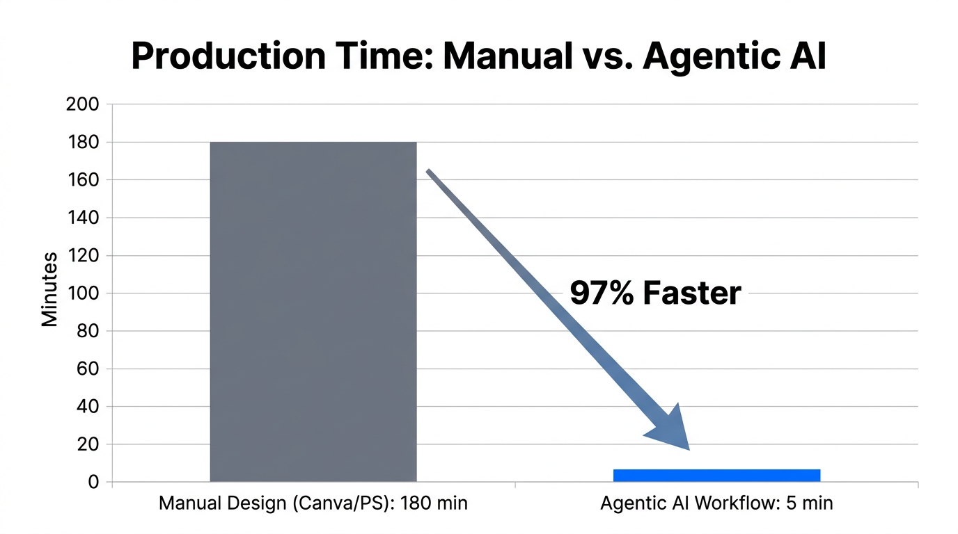 Comparison of production time between manual design and agentic AI.