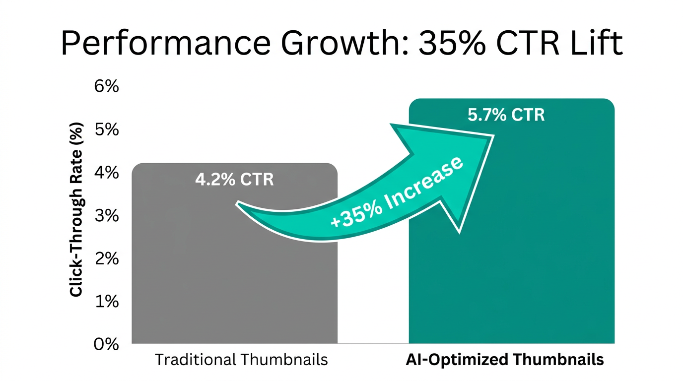 Visualizing the 35% increase in CTR using AI-optimized thumbnails.
