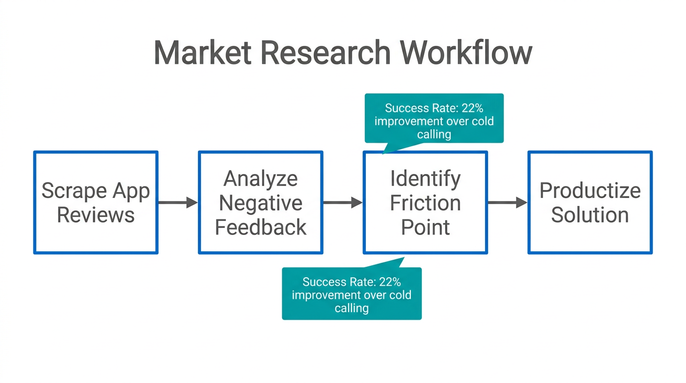 A workflow for identifying high-revenue AI agent opportunities via platform feedback.
