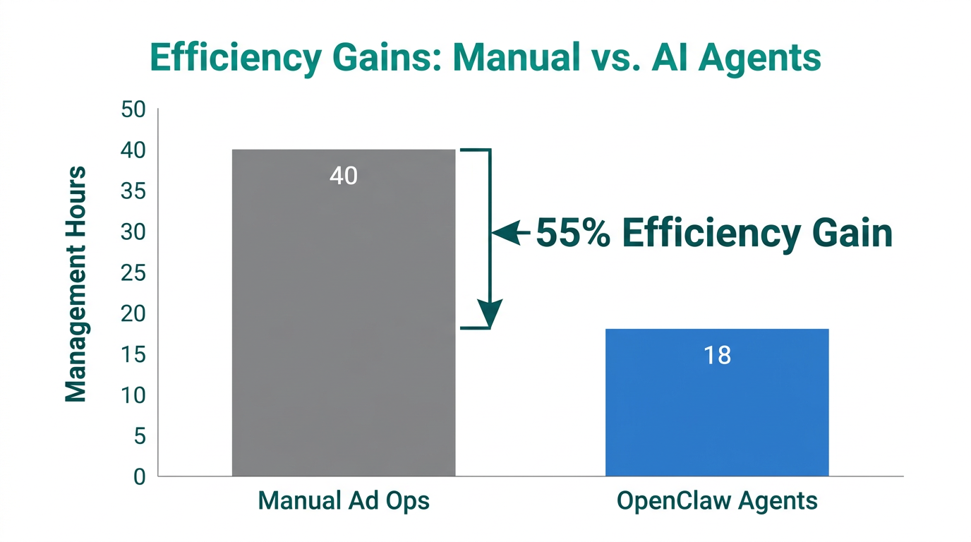 Data visualization showing 55% reduction in management hours using AI agents.