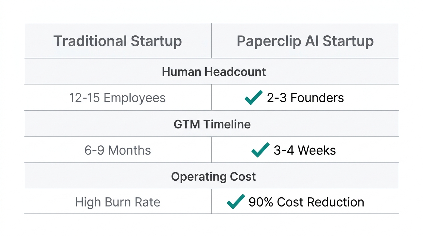 Efficiency comparison between traditional hiring and AI-augmented founding teams.