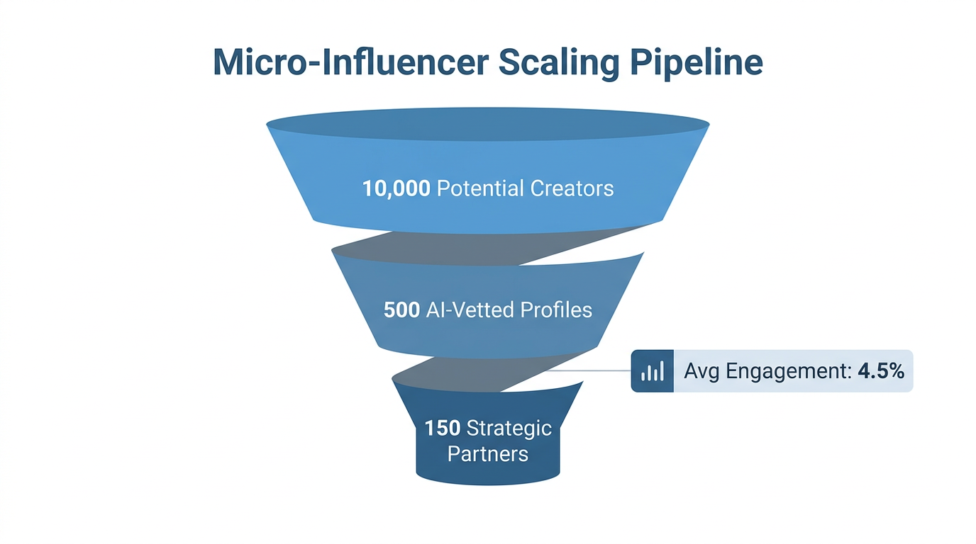 Scaling micro-influencer discovery through automated AI vetting funnels.