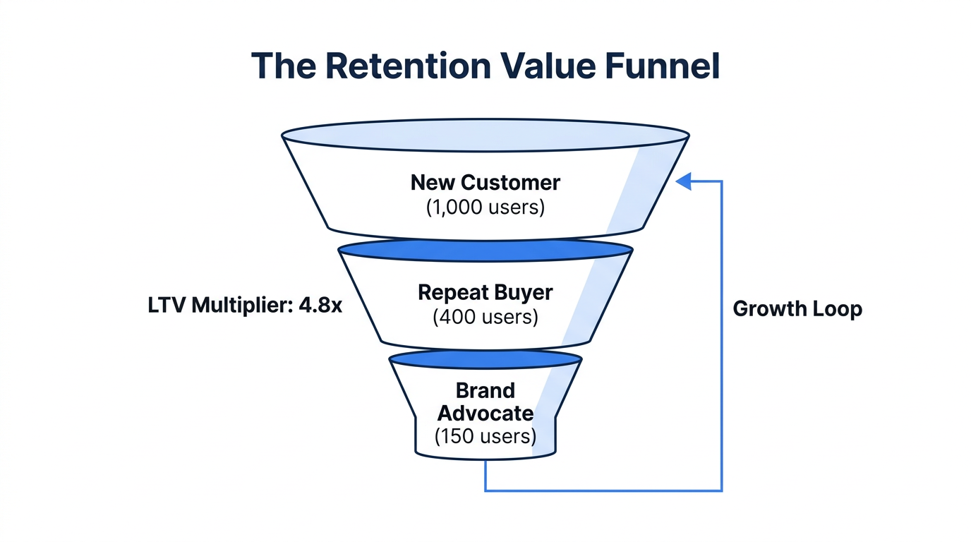Visualizing the transition from initial acquisition to high-value brand advocacy.