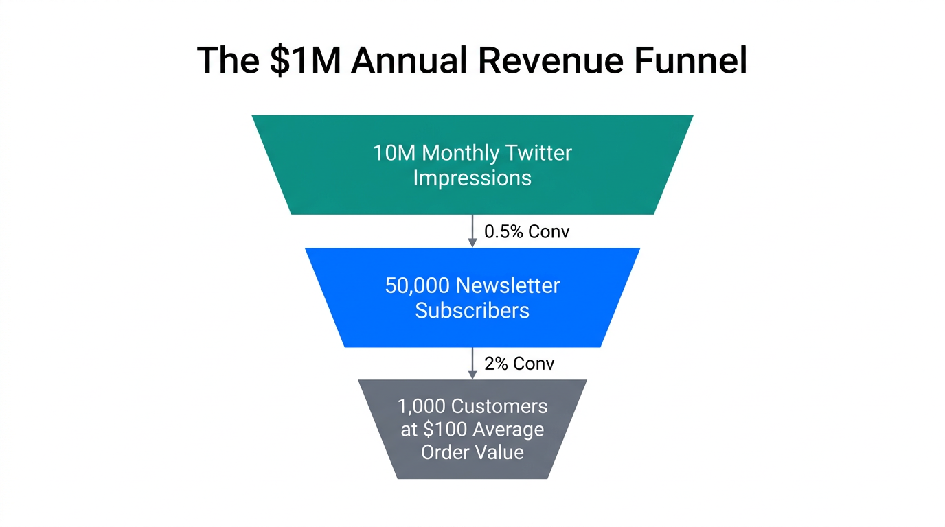 Traffic and conversion benchmarks needed to reach $1M in annual revenue.