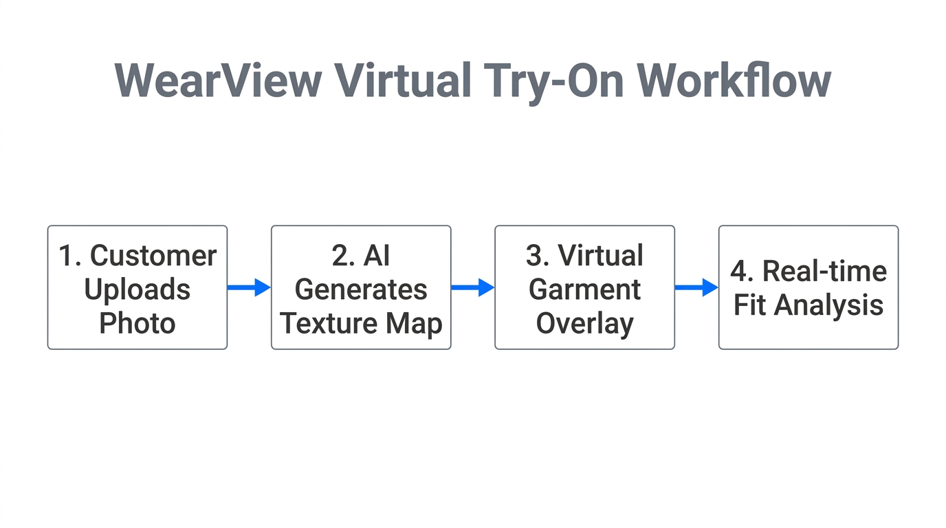 Step-by-step workflow of the WearView virtual try-on technology.