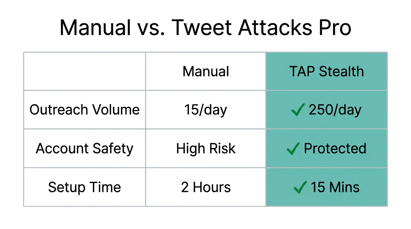 Performance comparison between manual outreach and automated stealth campaigns.
