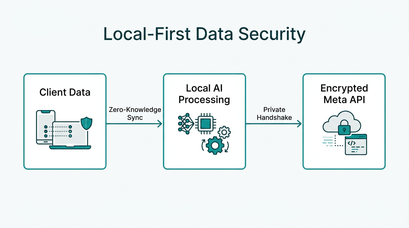 Workflow showing how local-first AI protects sensitive brand data.