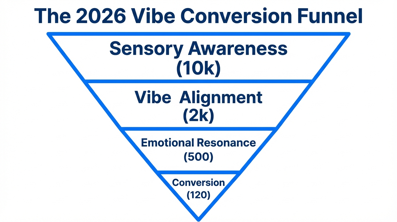 Vibe marketing funnel showing conversion metrics from awareness to action.