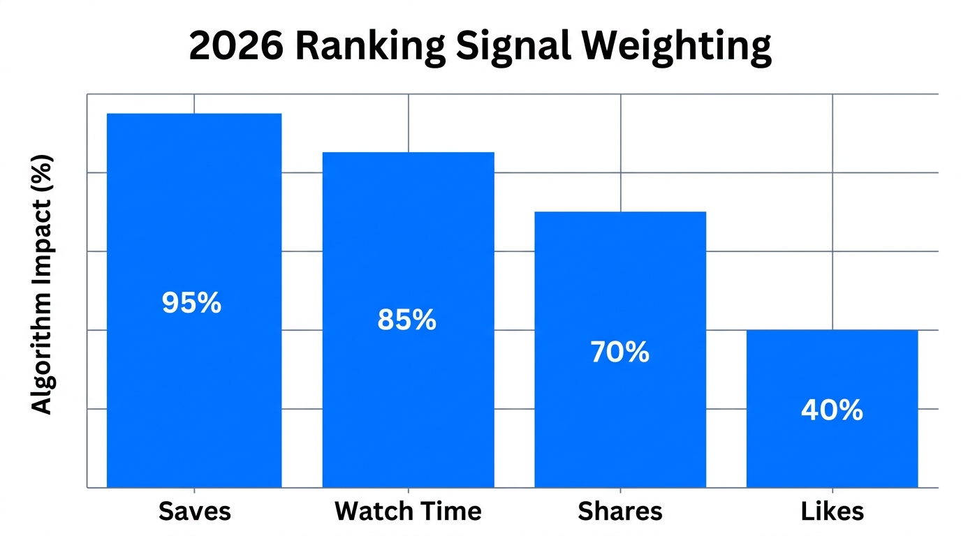 Comparison of Instagram algorithm weights showing the priority of saves and watch time.