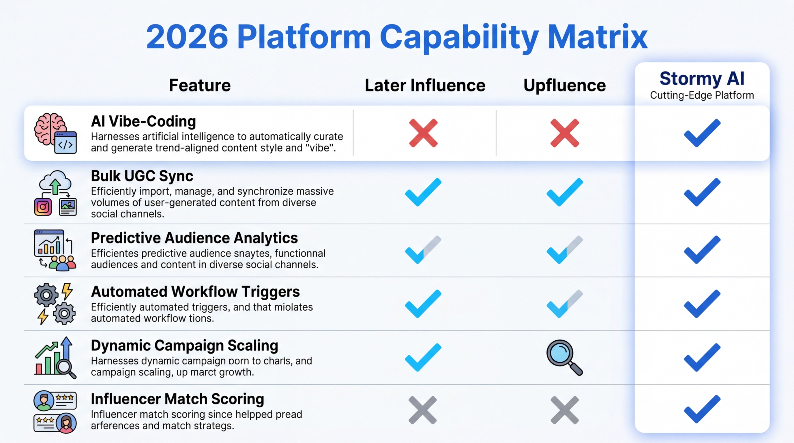 Comparative analysis of features across major 2026 influencer marketing tools.