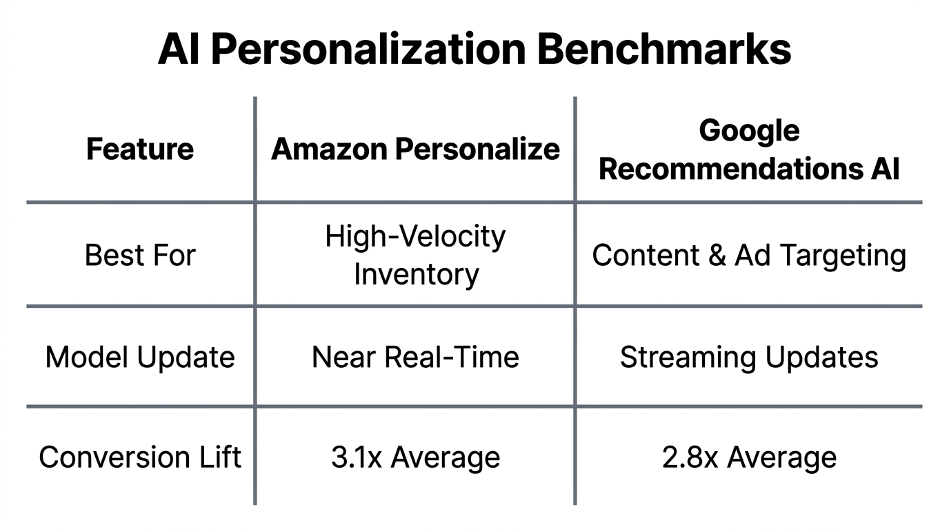 Side-by-side comparison of Amazon and Google AI personalization features.