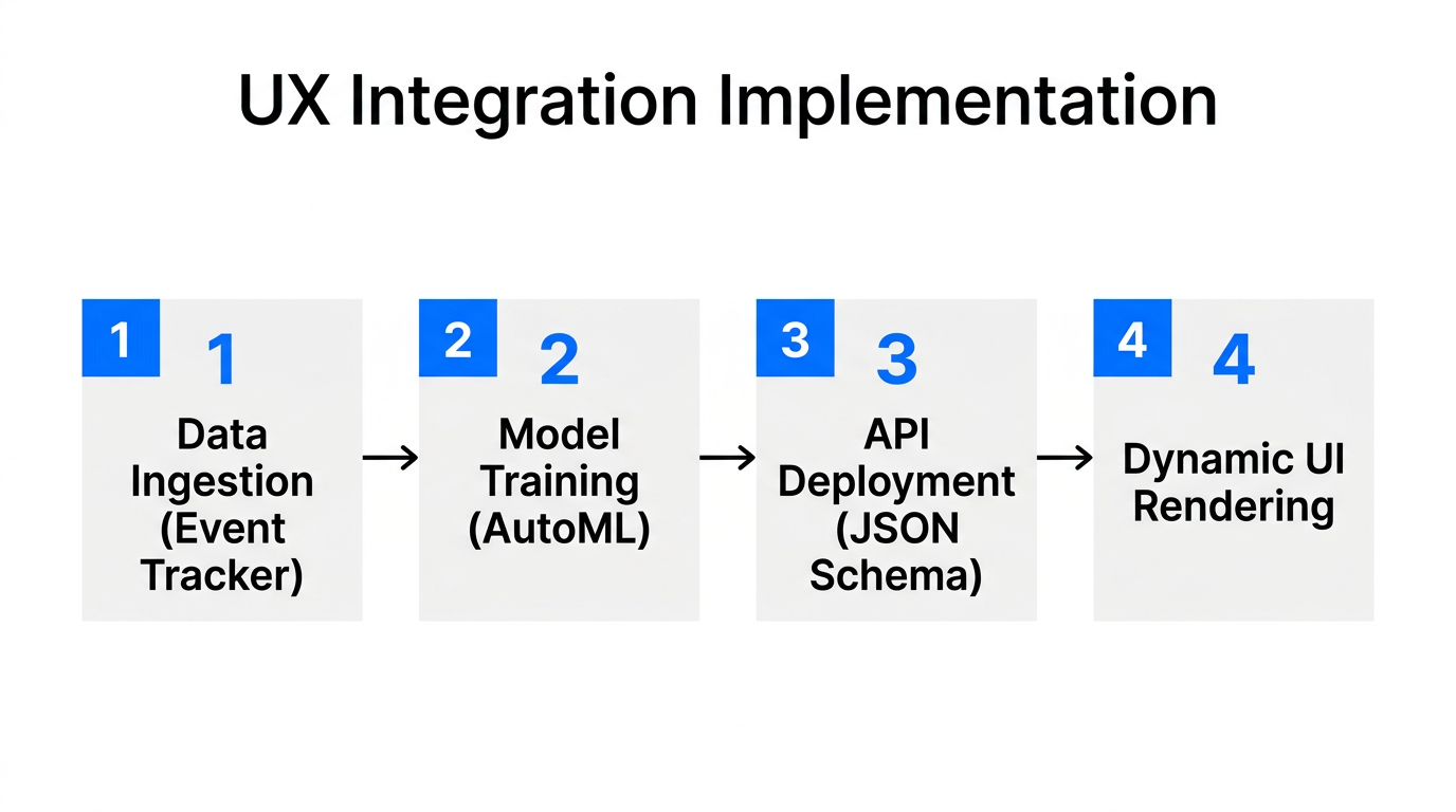 Four-step implementation process for integrating AI recommendations into UX.