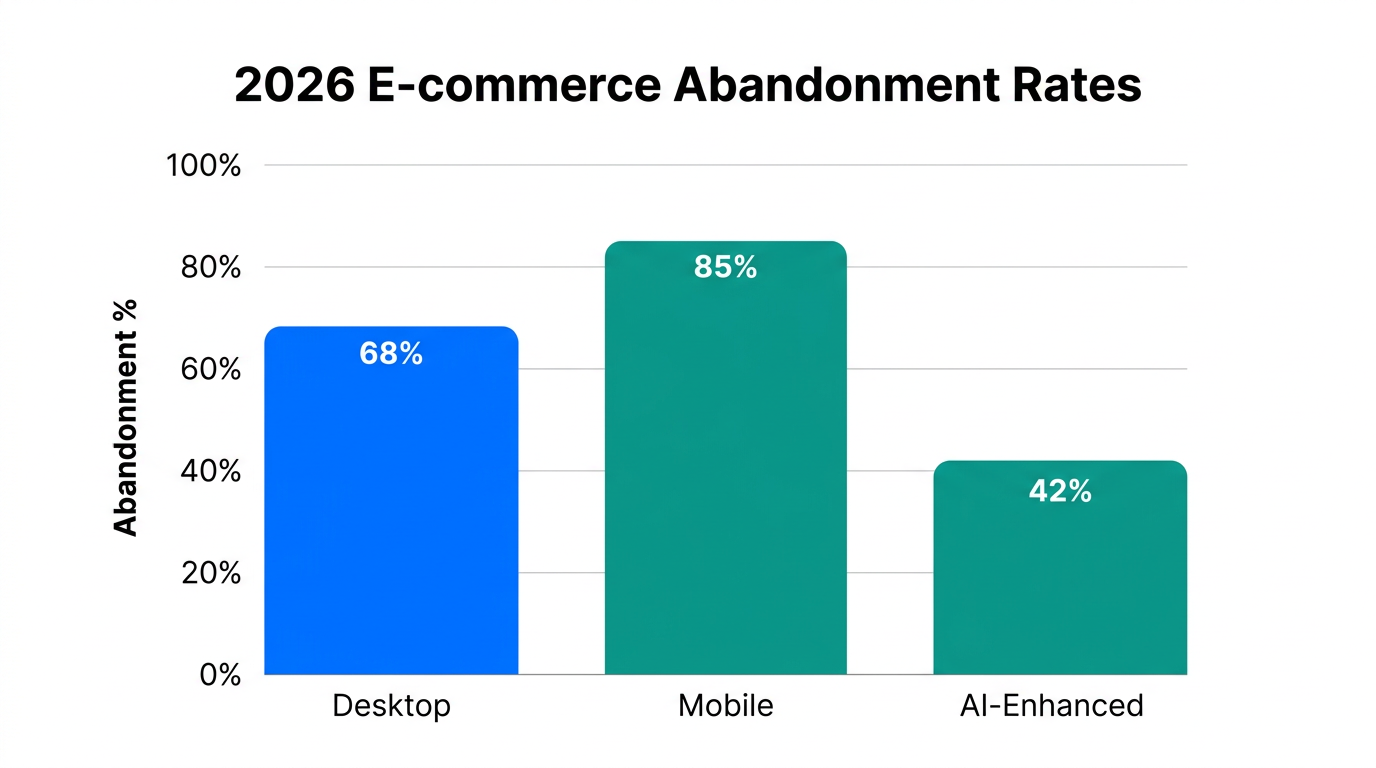 Projected 2026 cart abandonment rates showing the impact of AI optimization.