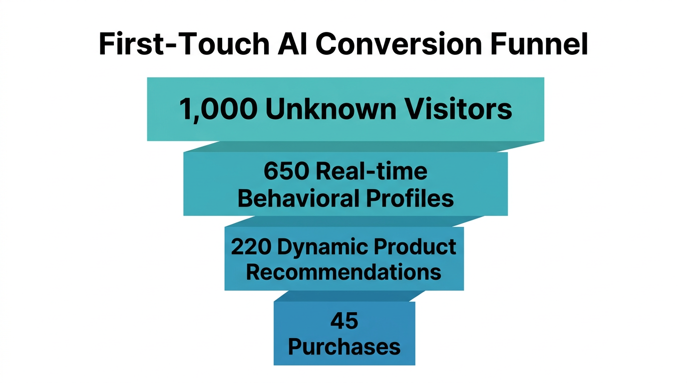 Conversion funnel demonstrating real-time personalization for anonymous first-time visitors.