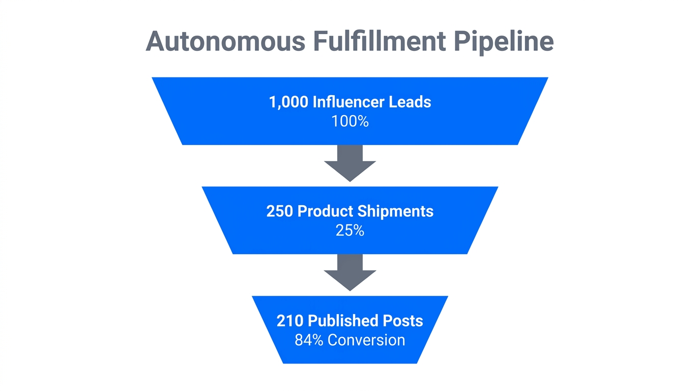 Conversion funnel from initial lead discovery to published creator content.