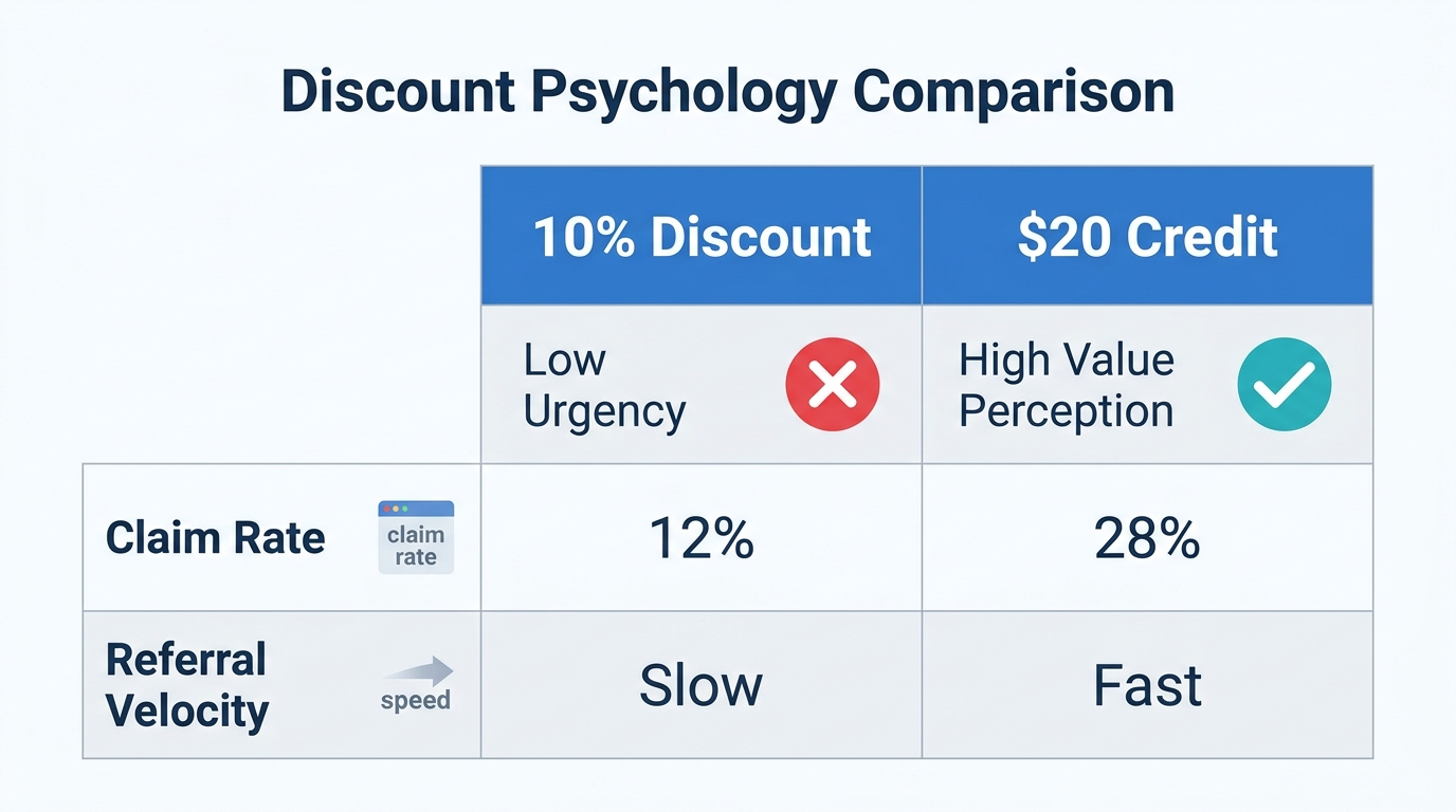 Comparison of user engagement between percentage-based and dollar-based referral incentives.