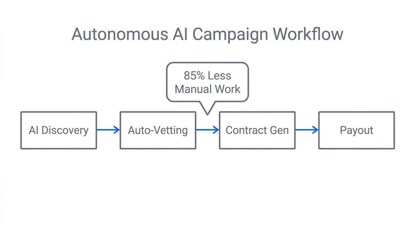 The four-step autonomous workflow for influencer management in Stormy AI.