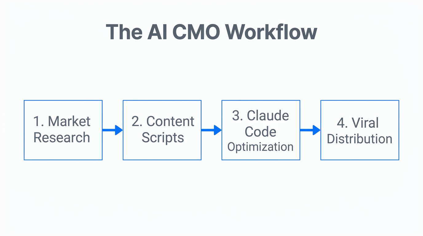 Process flow of an AI-driven marketing campaign from research to distribution.