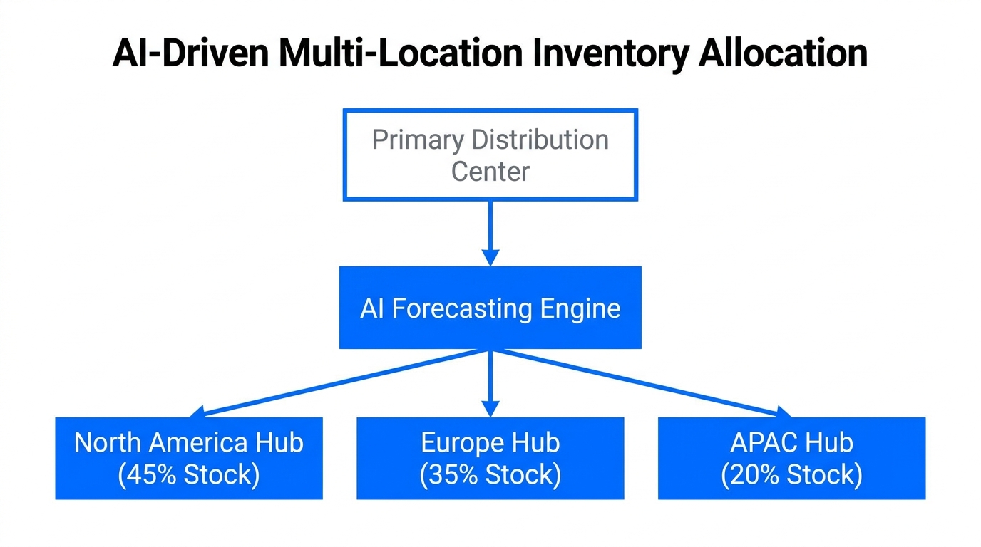AI-driven stock distribution across global regional fulfillment centers.