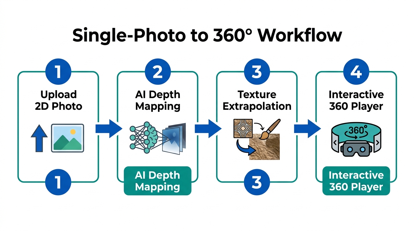 The automated process of converting a single product photo into a 360-degree view.