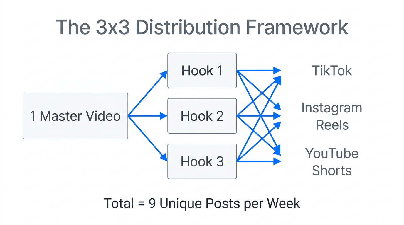 A breakdown of the 3x3 strategy for maximizing content reach.