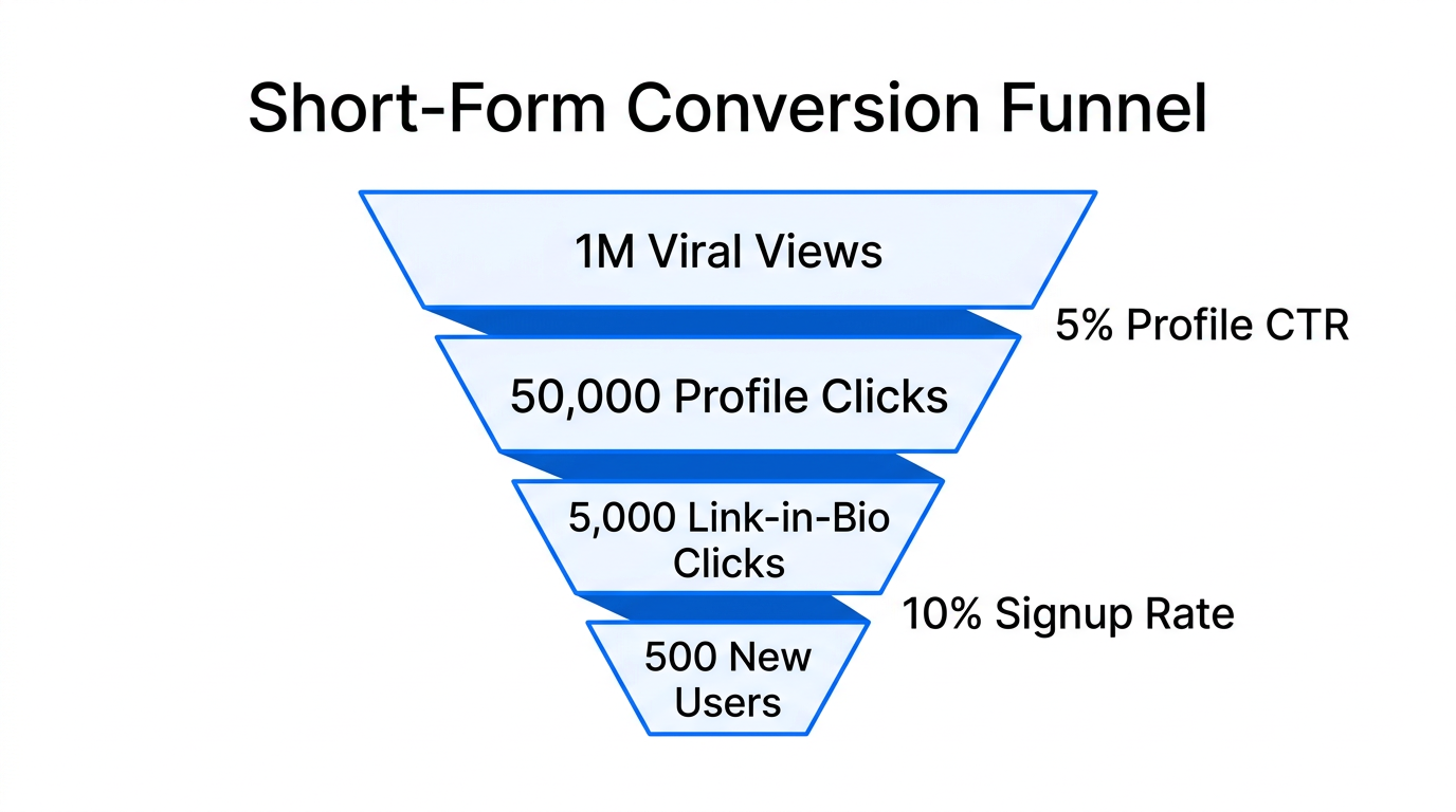 Visualizing the drop-off from viral views to active user acquisition.