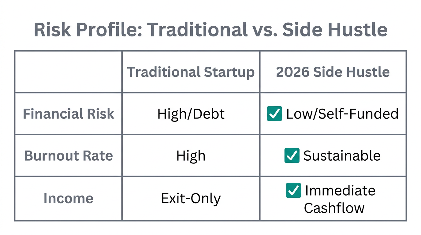 Comparing the stability of side hustles versus traditional venture-backed startups.