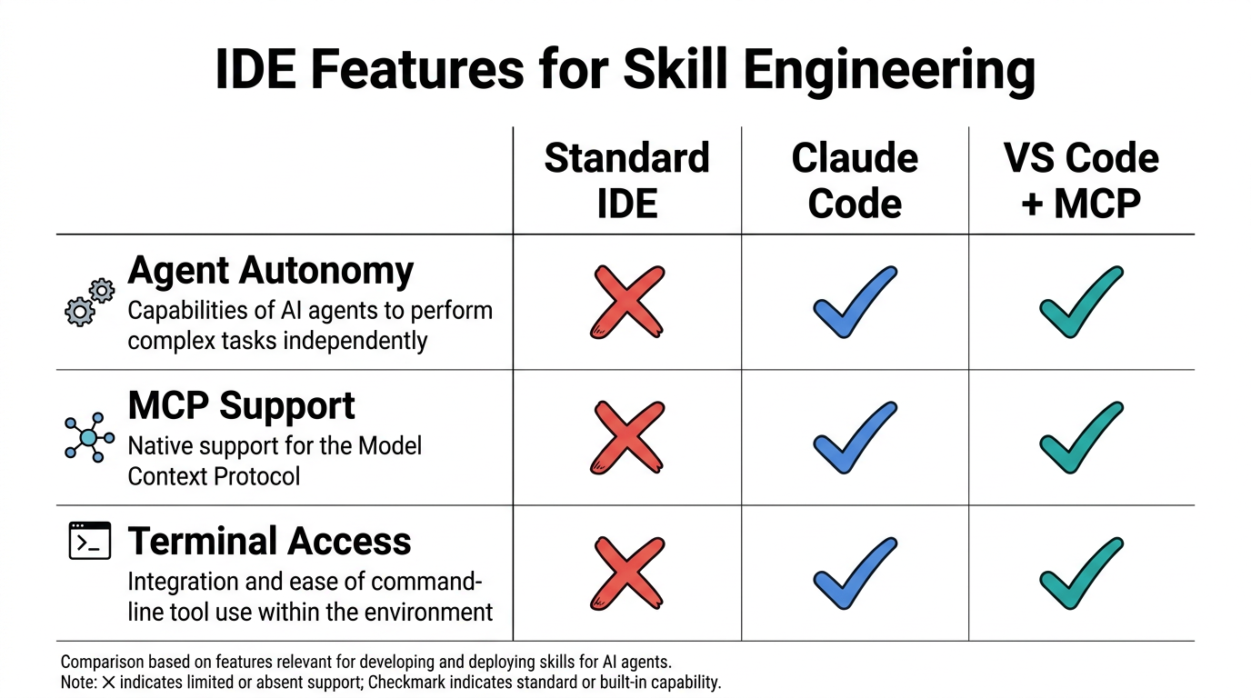 Comparison of development environments for building and deploying AI skills.