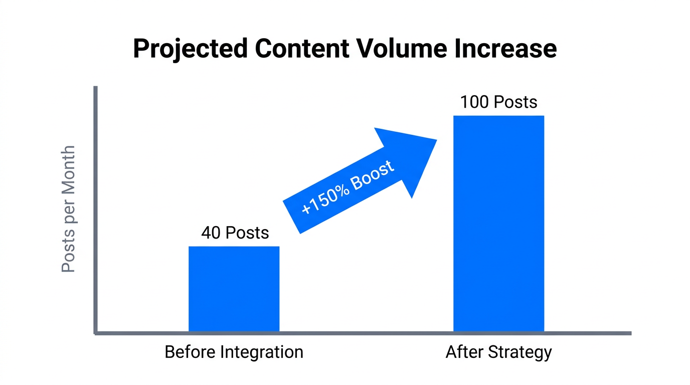 Bar chart illustrating the 150% increase in content volume through automation.