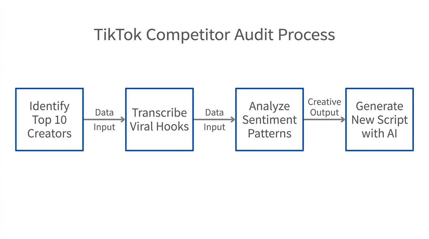 Step-by-step workflow for auditing competitor video content using AI.